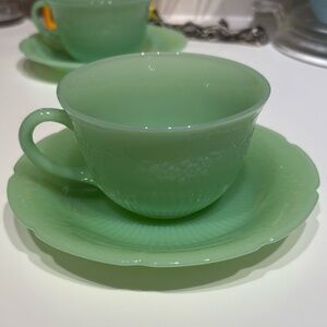 Vintage Fire King Jadeite Cup & Saucer - Alice Pattern